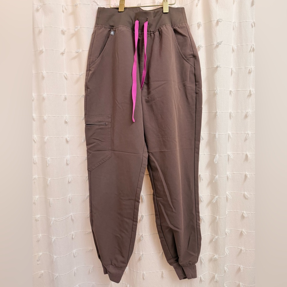 Figs Brown Track Pants with Pink Drawstring